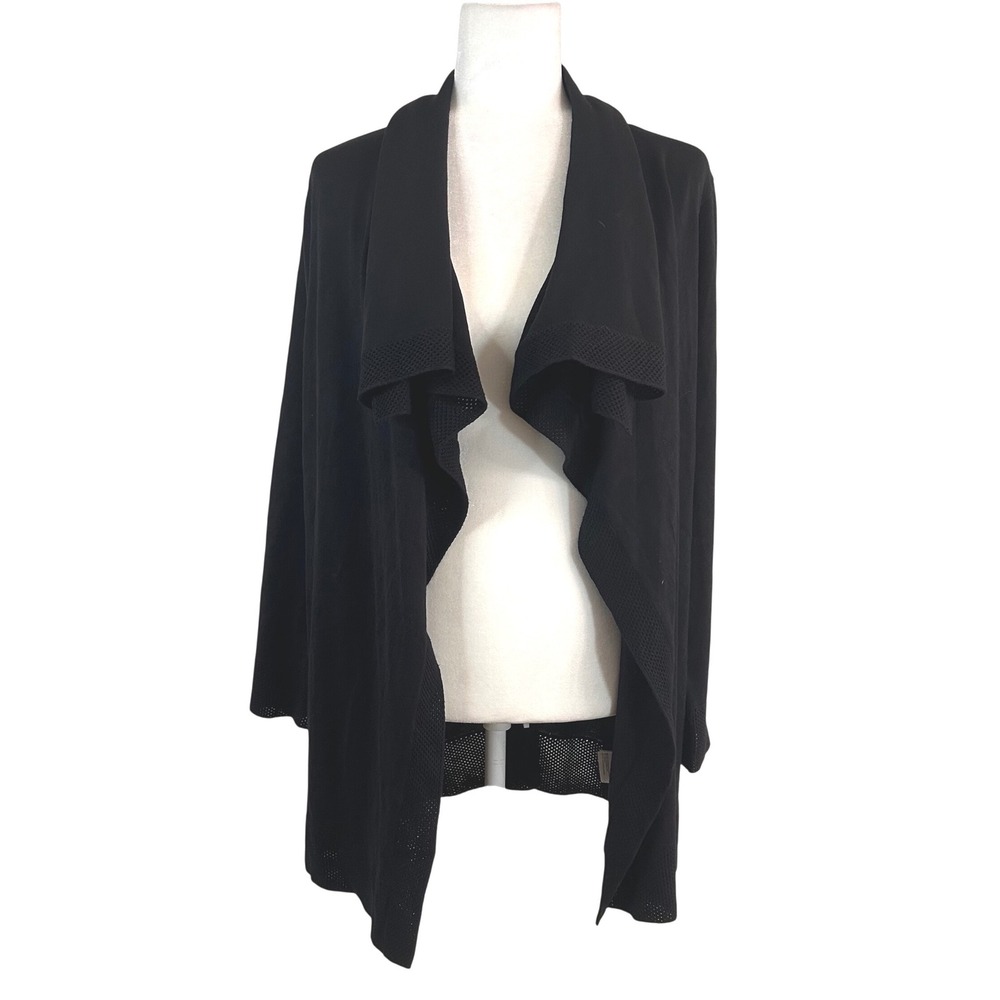 NWT JM Collection Petite Large Black Waterfall Draped Open Front Cardigan Office